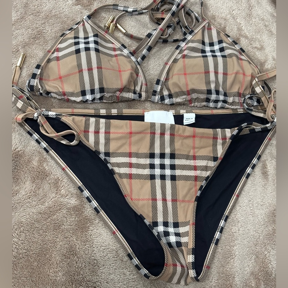 BURBERRY check printed triangle bikini set